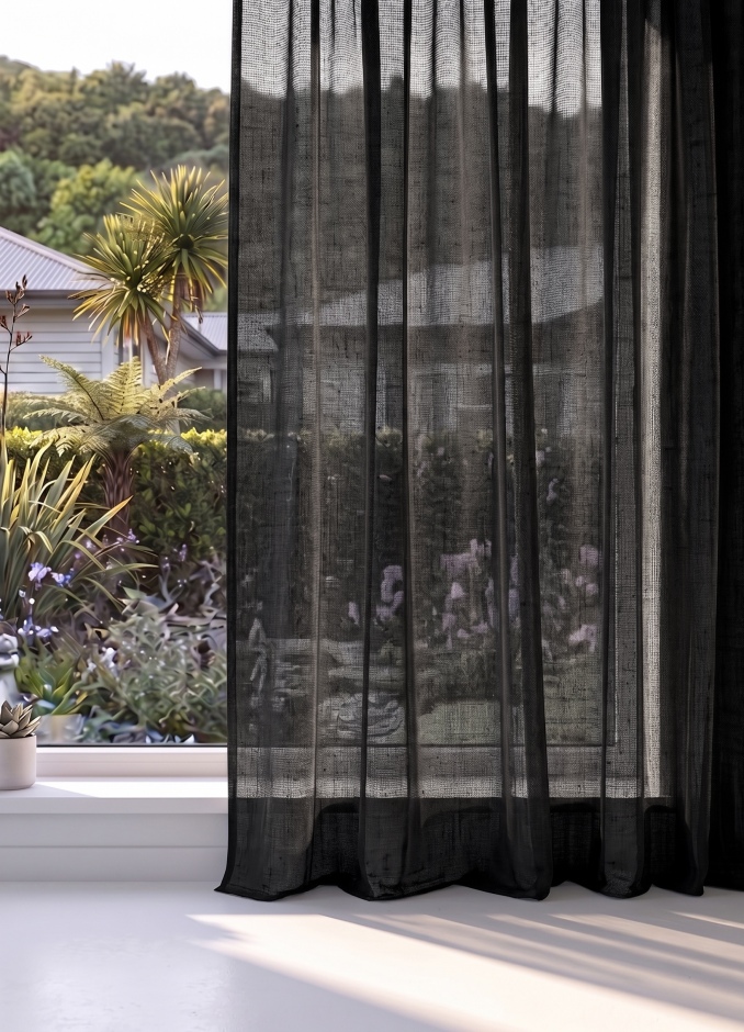 Aruba Sheer Curtain Range for Pleated Curtains. Aruba: All Black (for Pleated Curtains)