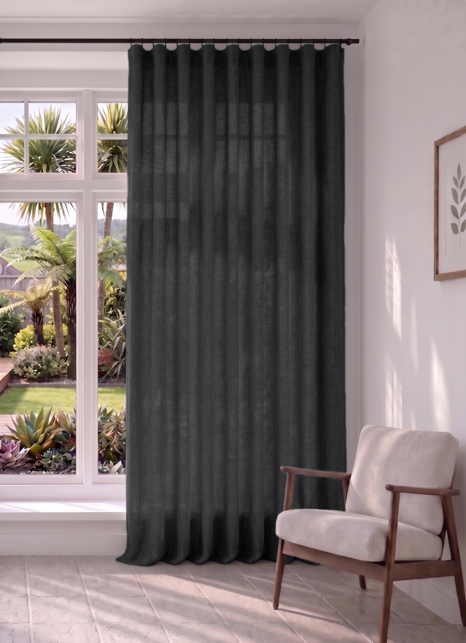 Abaca: A Semi-Sheer, Light Dimming Range for S Fold Curtains Abaca for S Fold Curtains: Charcoal Abaca: A Semi-Sheer, Light Dimming Range for S Fold Curtains Abaca for S Fold Curtains: Charcoal